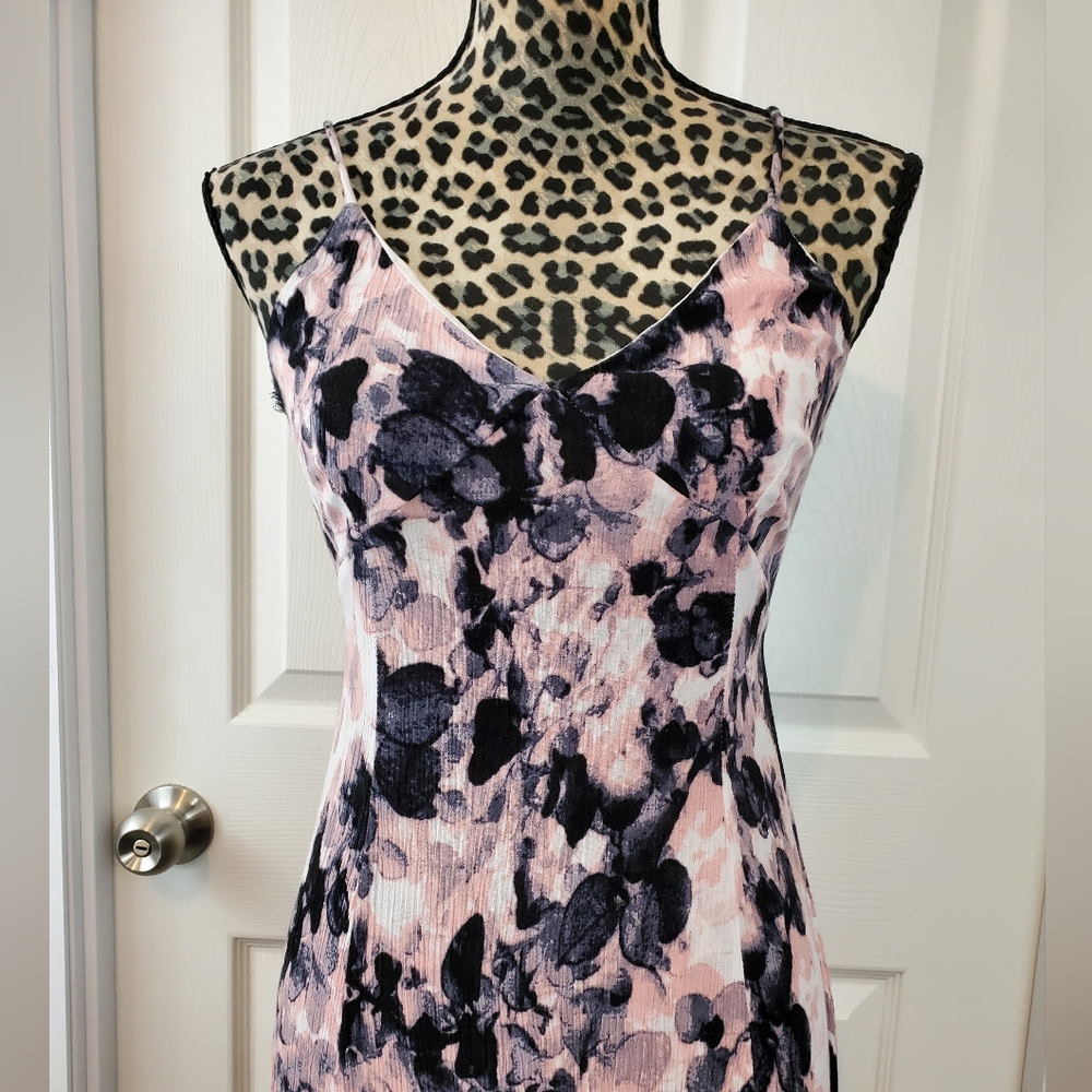 Women's Pink and Black Floral Slip Dress